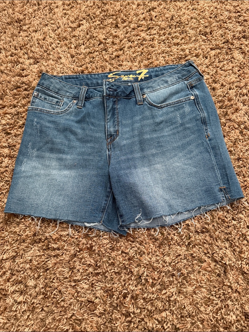 Seven7 Medium Blue Raw Hem Denim Shorts